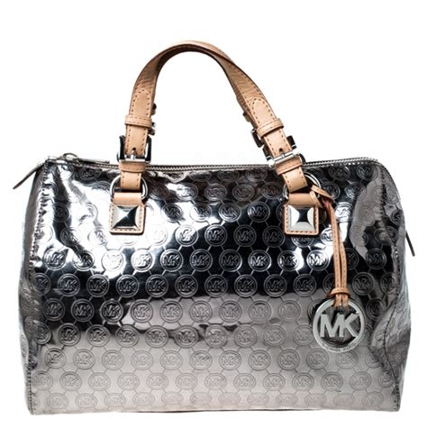 buy michael kors metallic silver purse discount|michael kors silver handbags sale.